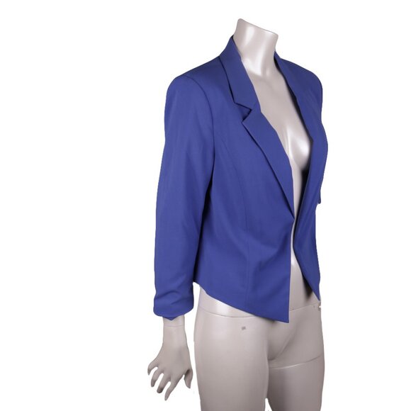 Forever 21 Open Asymmetrical Hem Blazer Suit Jacket Office Casual Blue Large - Picture 4 of 7